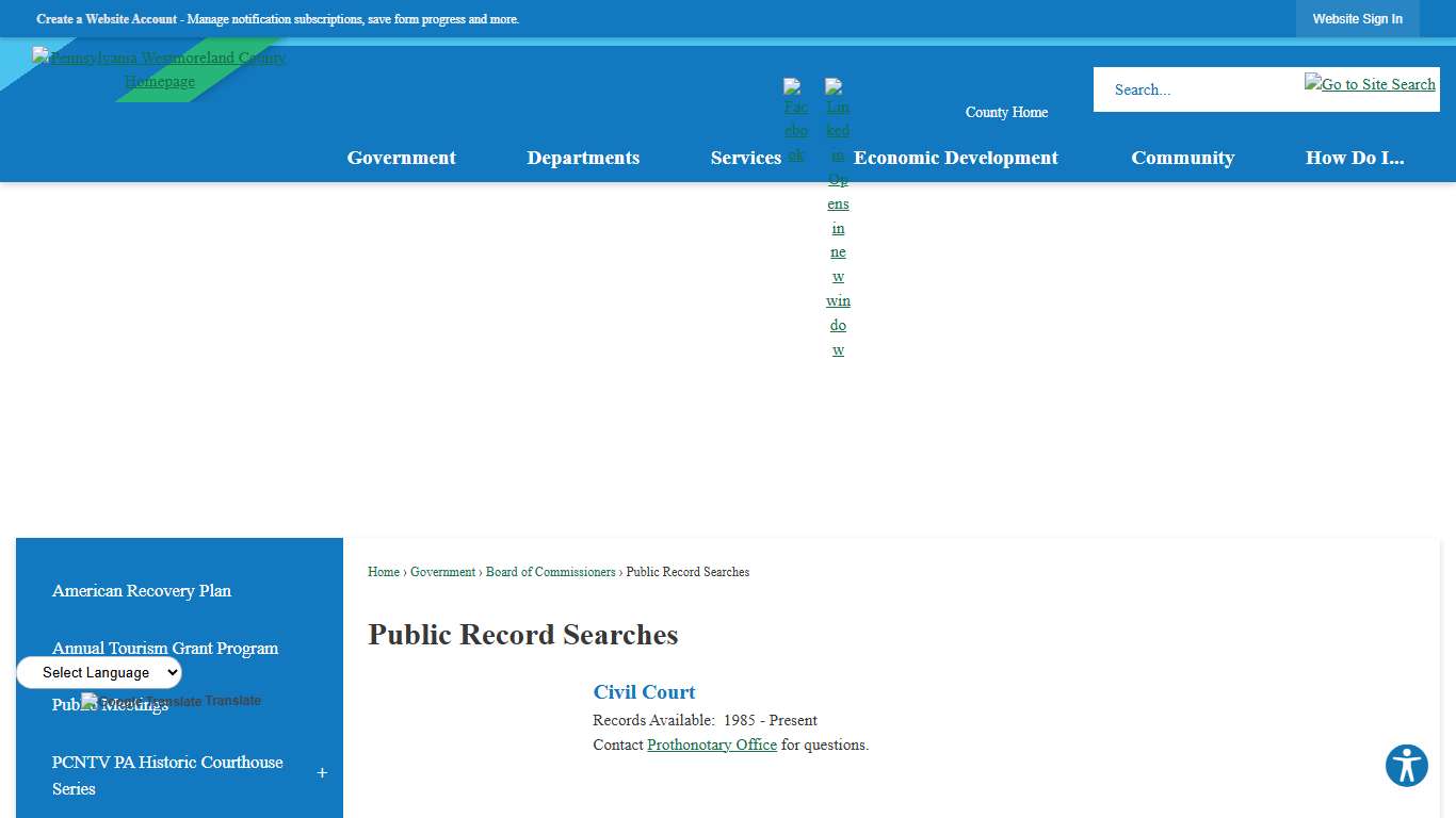 Public Record Searches Westmoreland County, PA - Official Website